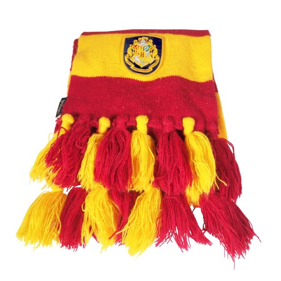 Harry Potter Scarf Gryffindor Knitted with Tassels and Embroidered Patch Unisex - Picture 2 of 5